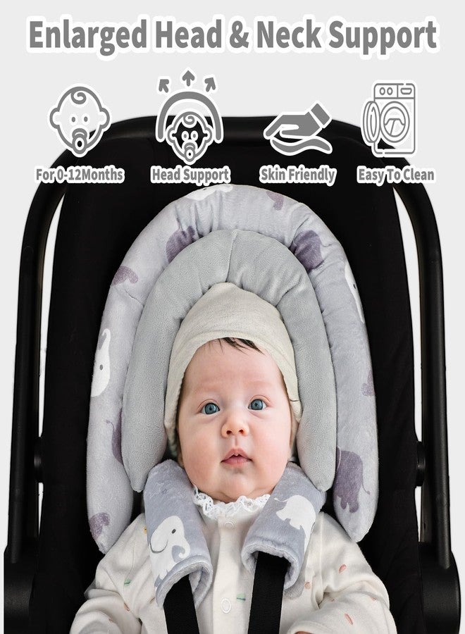 TANOFAR دعامة رأس لمقعد السيارة للأطفال مع مسند رأس إضافي، دعامات Babybody 2 في 1 مع وسادات للكتف لحديثي الولادة، حشوة مقعد سيارة قابلة للتعديل للأطفال الرضع متوافقة مع عربة الأطفال، أرجوحة الأطفال، (فيل رمادي) - Image 2